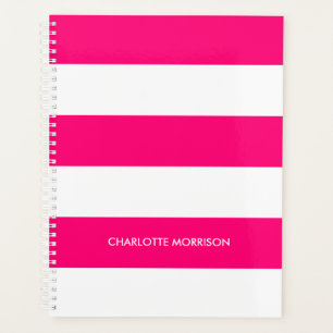 Moderne rose chaud rayures blanches nom personnali