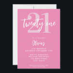 Moderne rose élégant 21e anniversaire<br><div class="desc">Une simple invitation moderne 21ème anniversaire avec une élégante typographie de script de calligraphie et un design minimaliste en rose et blanc.</div>