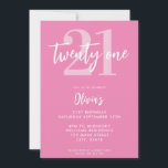 Moderne rose élégant 21e anniversaire<br><div class="desc">Une simple invitation moderne 21ème anniversaire avec une élégante typographie de script de calligraphie et un design minimaliste en rose et blanc.</div>