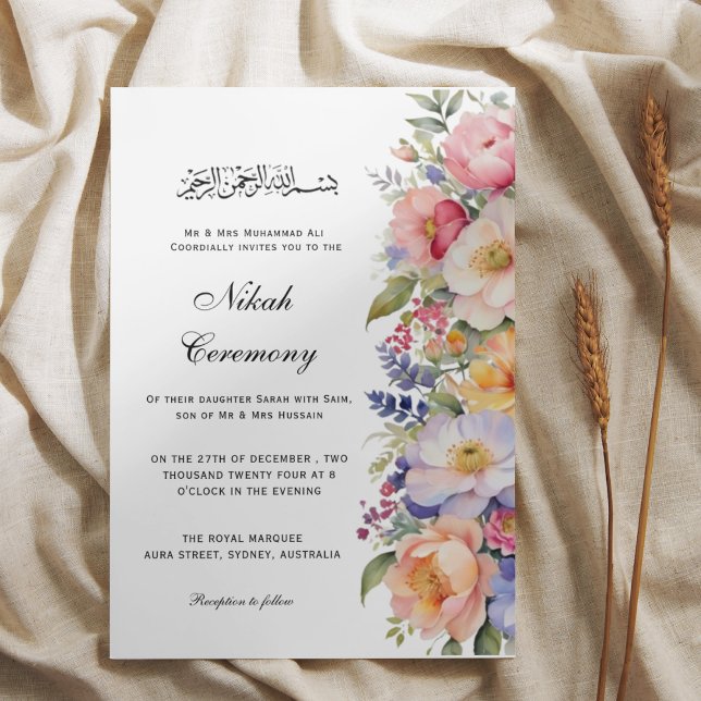 Moderne rose floral Nikah Invitation musulmane (Créateur téléchargé)