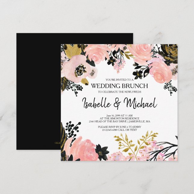 Moderne rose Floral Post Mariage Brunch Invitation (Devant / Derrière)