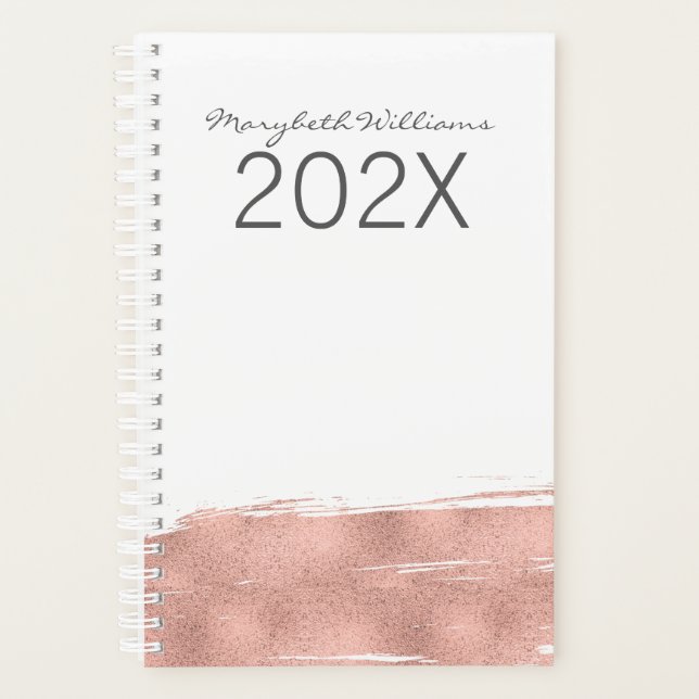 Moderne Rose Gold Brushstroke Planner (Devant)