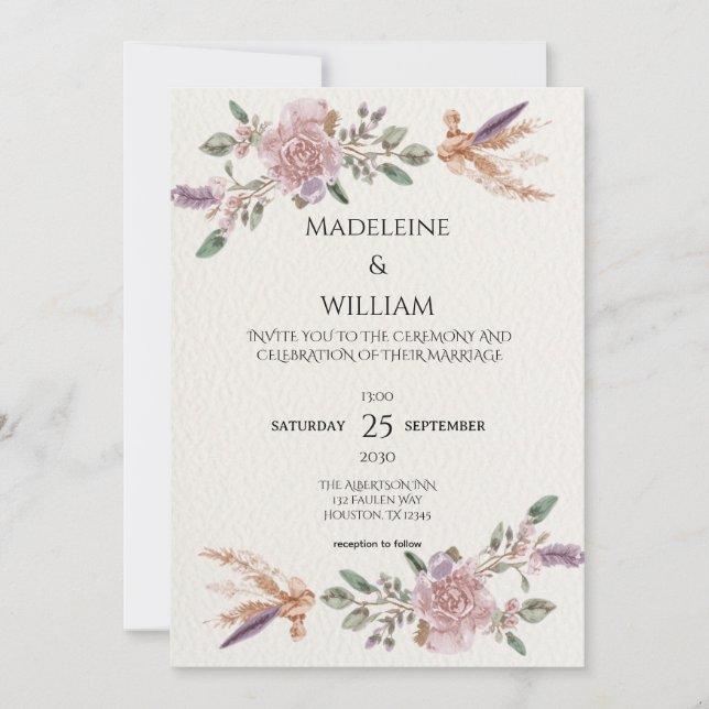 Moderne Rustique Boho Elégant Mariage Invitation (Devant)