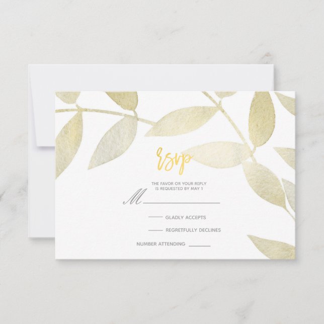 Moderne Rustique Doré Feuilles D'or Botanique RSVP (Devant)