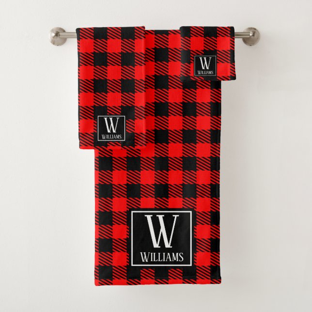 Moderne Rustique Ferme Rouge Buffalo Plaid Monogra (En situation)