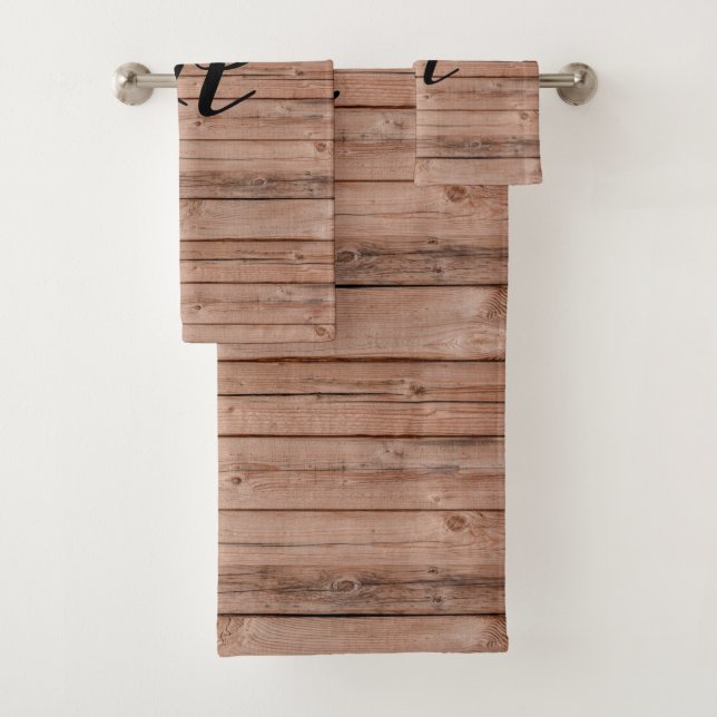 Moderne Rustique Motif en bois ferme Monogramme (En situation)