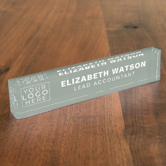 Moderne Sage Green Company Logo Nom Plaque Pour Bu (Taille)