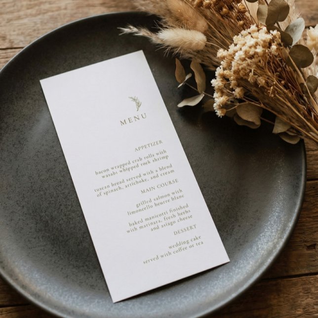 Moderne Simple Blanc Or Olive Branch Menu Mariage (Créateur téléchargé)