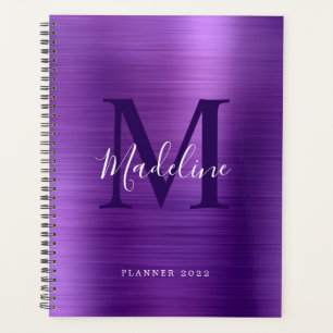 Moderne Simple Brossé Métallique Violet Monogramme