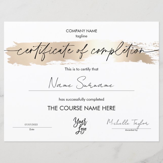 Moderne simple certificat d'achèvement Ajouter un  (Devant)
