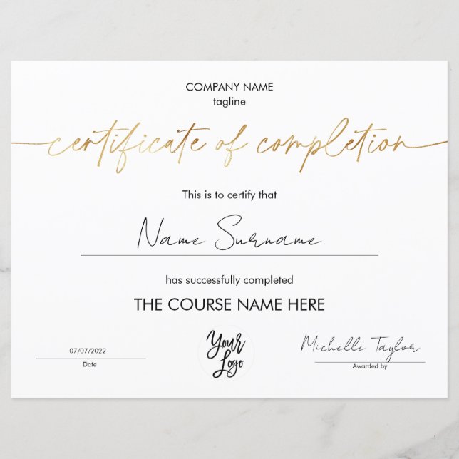 Moderne simple certificat d'achèvement Ajouter un  (Devant)