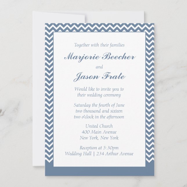 Moderne simple Chevron Faire-part de mariage bleu  (Devant)
