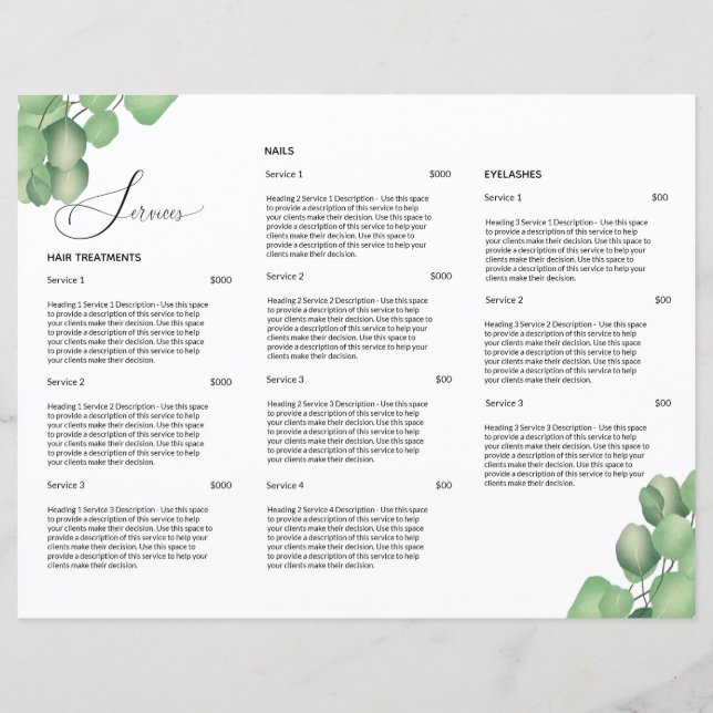 Moderne Simple Foliing Salon de coiffure Menu Prix (Dos)