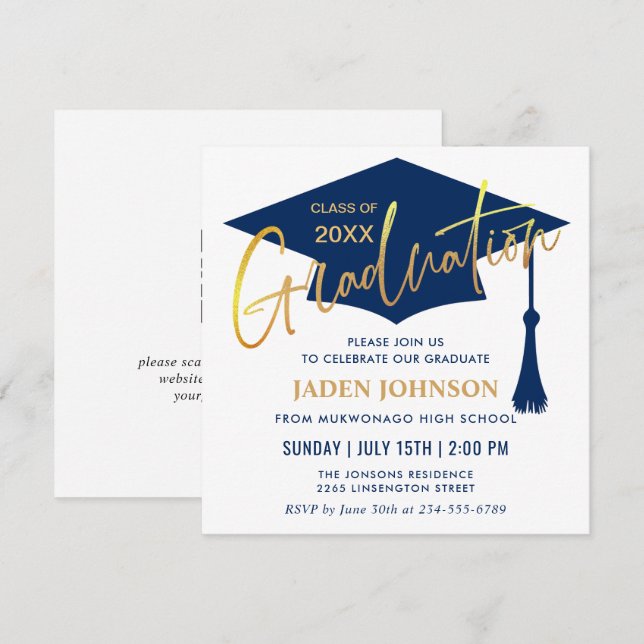 Moderne Simple Graduation Party QR code Invitation (Devant / Derrière)