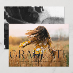 Moderne simple photo noire Faire-part de graduatio