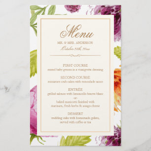 Moderne Spring Floral Easy Edit Mariage Dîner Menu