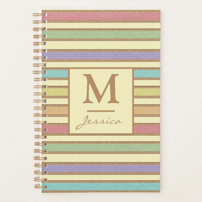Moderne Style Pastel Ribbon Monogramme rayé (Devant)