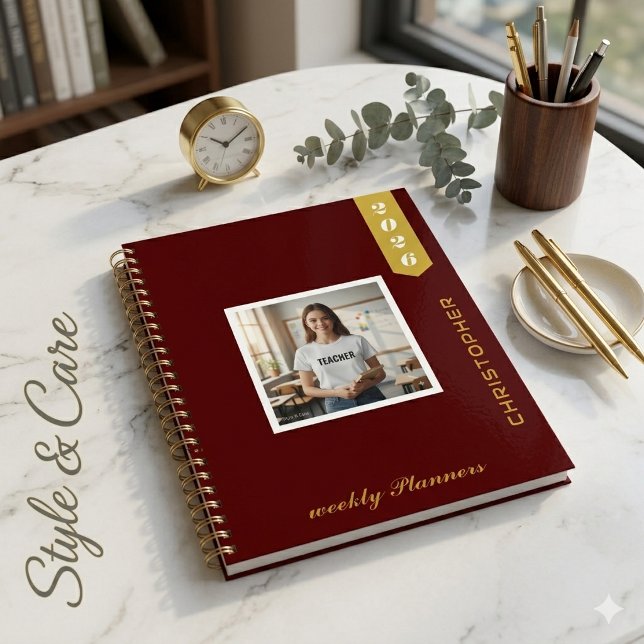 Moderne stylé texte photo personnalisé (Modern Personalized Photo Text Stylish Planner)