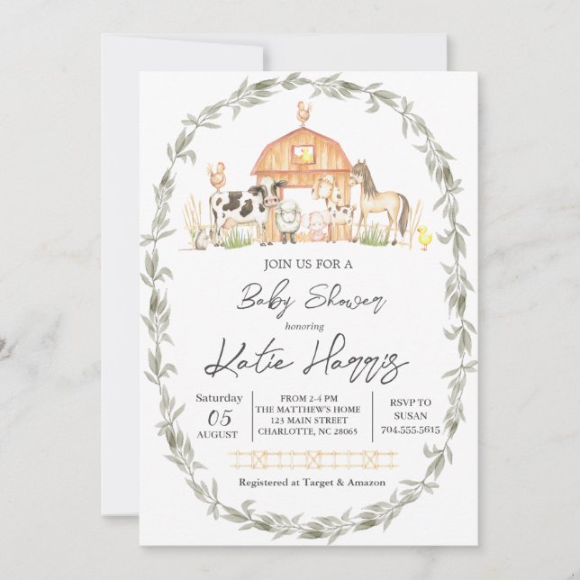 Moderne sur le Baby shower agricole Invitation (Devant)