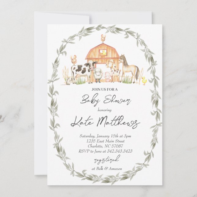 Moderne sur le Baby shower agricole Invitation (Devant)