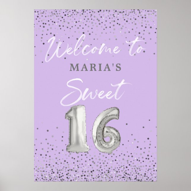 Moderne Sweet 16 Affiches de bienvenue Lavande (Devant)