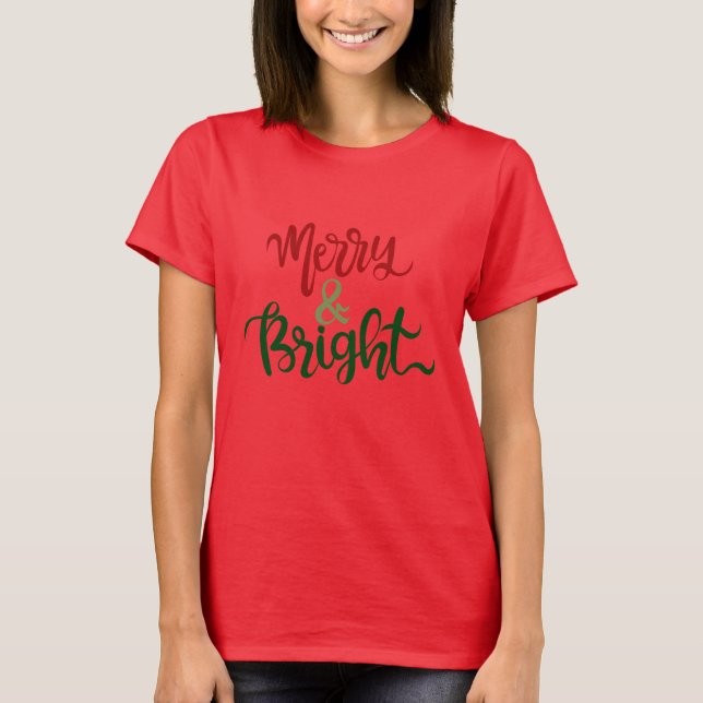 Moderne T-Shirt Rouge de Noël pour Femmes Joyeuse  (Devant)