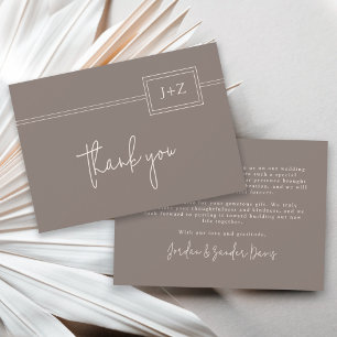 Moderne Taupe minimaliste Monogramme Mariage Merci
