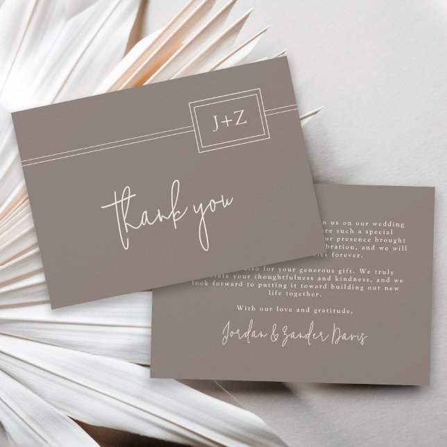 Moderne Taupe minimaliste Monogramme Mariage Merci (Créateur téléchargé)