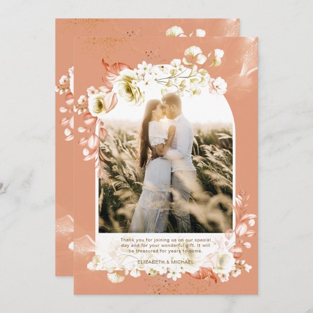 Moderne Terracotta Coral Floral PHOTO MERCI (Devant / Derrière)