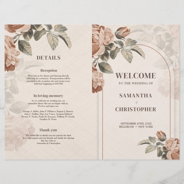 Moderne Terracotta floral sage vert feuille mariag (Devant)