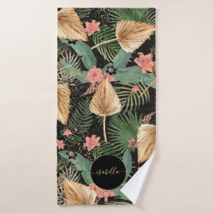 Moderne Tropical Green Palm Flowers Monogramme Noi