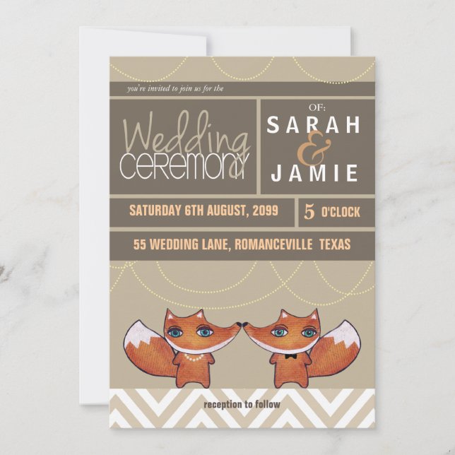 Moderne Unique Renards Mariage Couple Invitation (Devant)