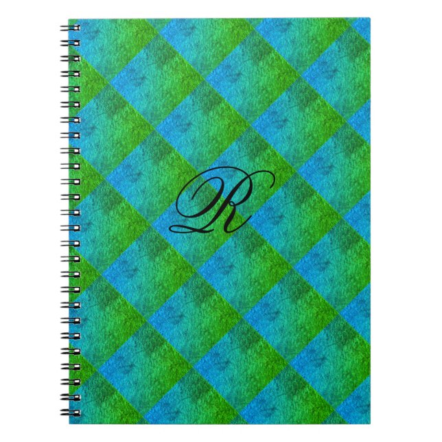 MODERNE VERT BLEU CUTE Carnet photo spirale (Devant)