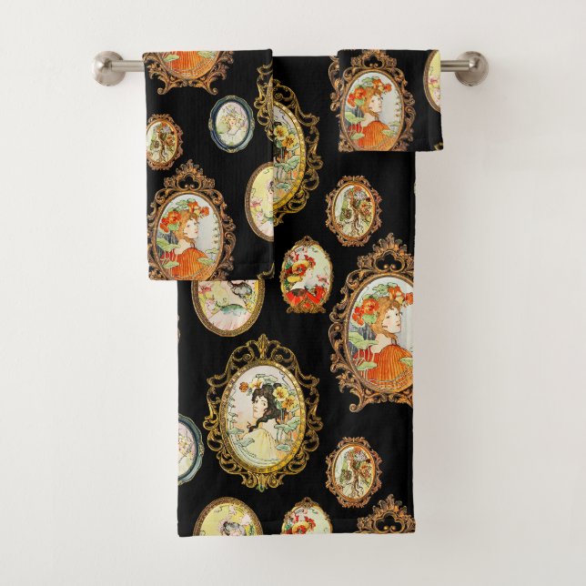 Moderne Vintage Art Nouveau Filles Cadres Fleurs (En situation)