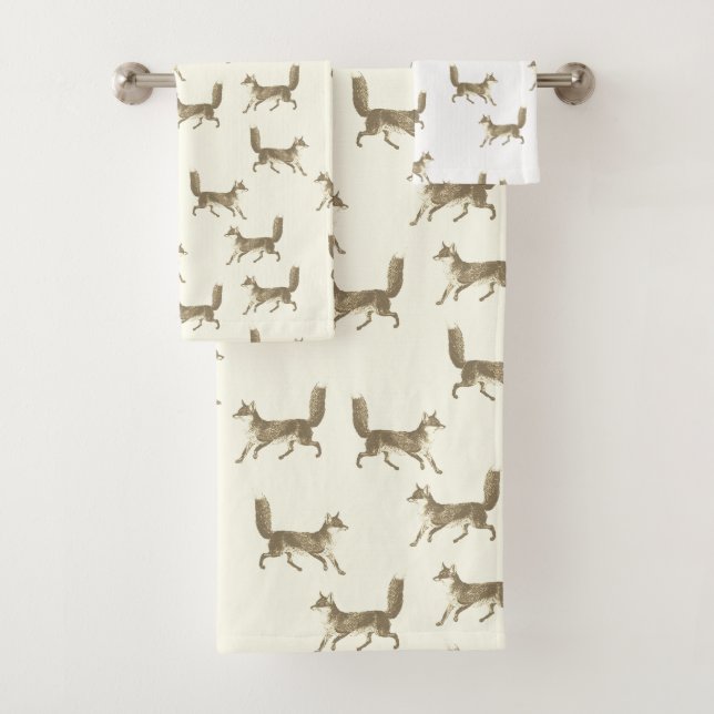 Moderne Vintage Cute Beige Fox Motif sur l'ivoire (En situation)