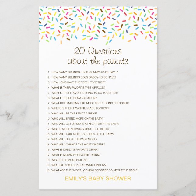 Modifiable 20 Questions sur le Baby shower des par (Devant)
