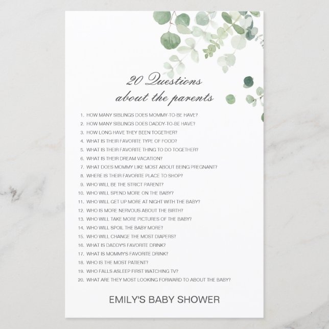 Modifiable 20 Questions sur le Baby shower des par (Devant)