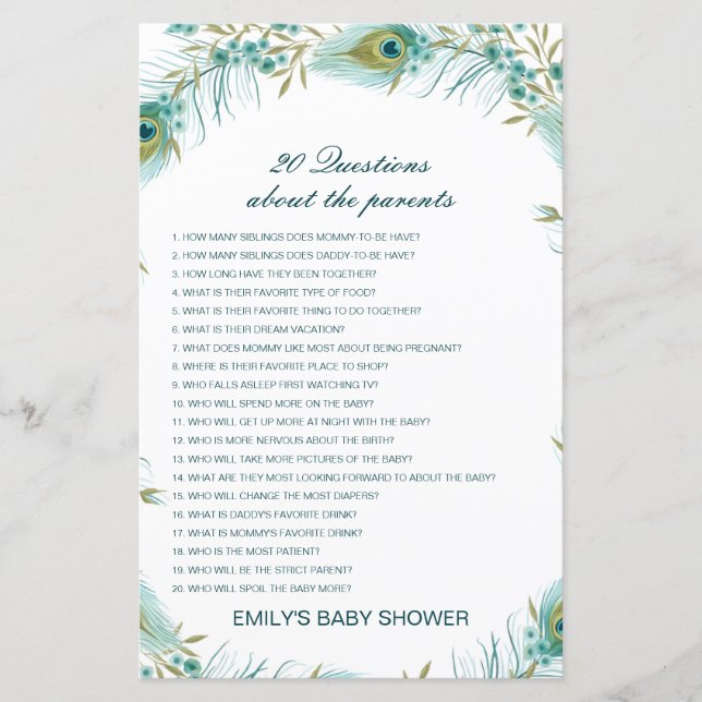 Modifiable 20 Questions sur le Baby shower des par (Devant)