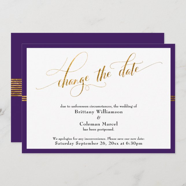 Modifier la date Elegant Purple avec la carte Gold (Devant / Derrière)