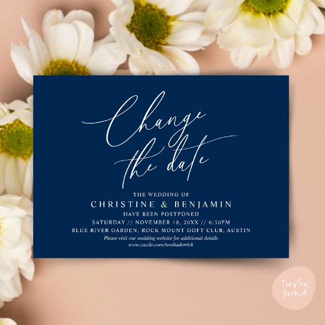Modifier la date, Enregistrer notre nouvelle carte (Change the date, Save our new wedding date modern romantic card in Navy Blue)