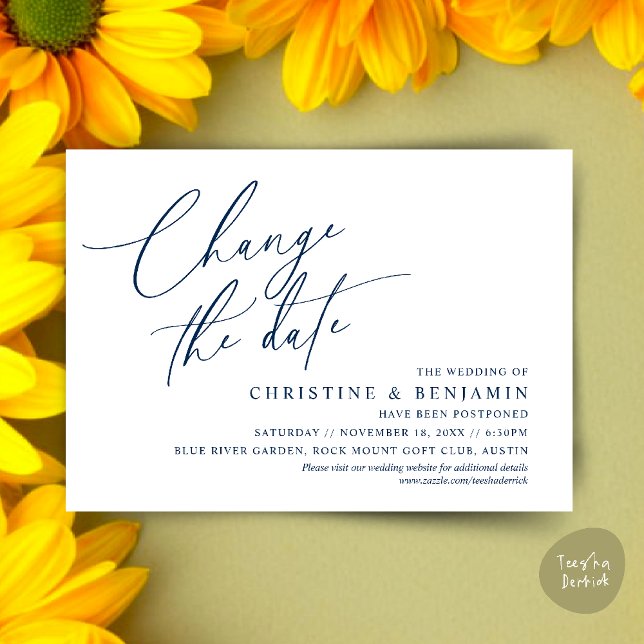Modifier la date, Enregistrer notre nouvelle carte (Change the date, Save our new wedding date modern romantic card in Navy Blue)