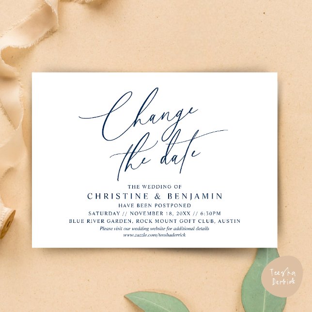 Modifier la date, Enregistrer notre nouvelle carte (Change the date, Save our new wedding date modern romantic card in Navy Blue)