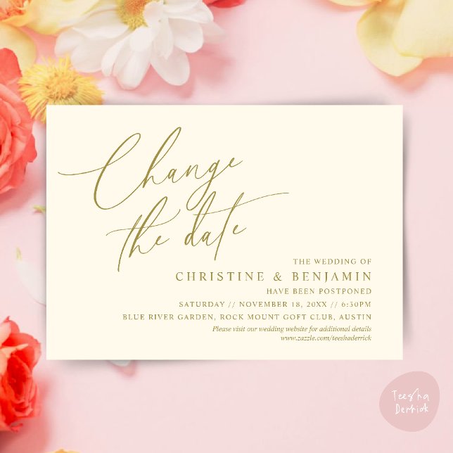 Modifier la date, Enregistrer notre nouvelle carte (Change the date, Save our new wedding date modern romantic card in Yellow Gold)