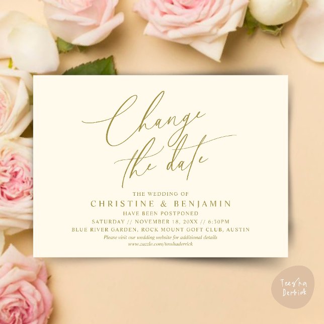 Modifier la date, Enregistrer notre nouvelle carte (Change the date, Save our new wedding date modern romantic card in Yellow Gold)