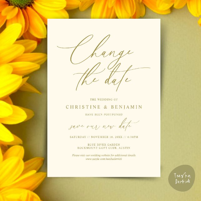 Modifier la date, Enregistrer notre nouvelle carte (Change the date, Save our new wedding date modern romantic card in Yellow Gold)