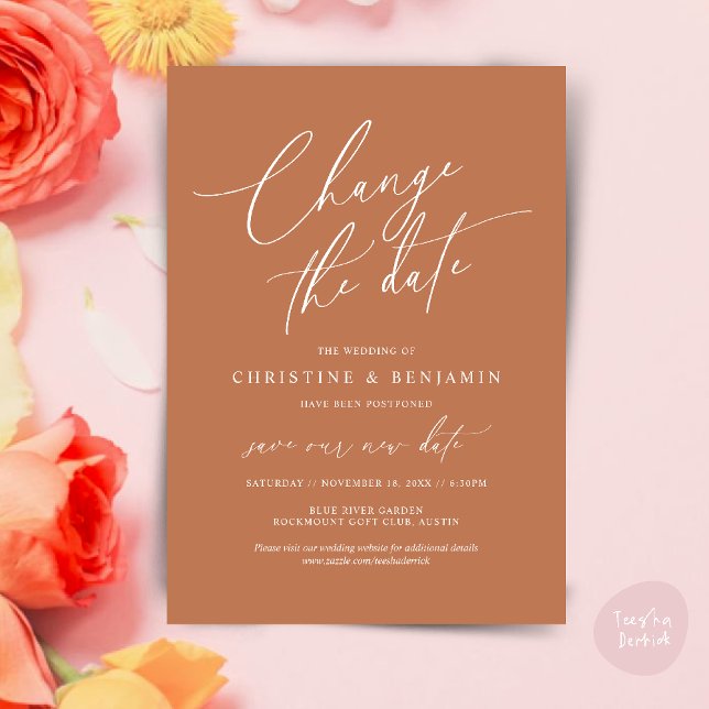 Modifier la date, Enregistrer notre nouvelle carte (Change the date, Save our new wedding date modern romantic card in Copper Brown)
