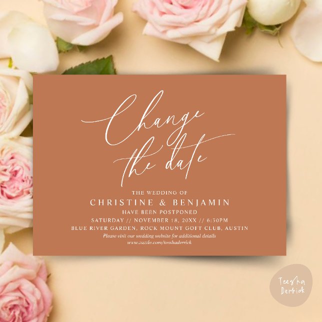Modifier la date, Enregistrer notre nouvelle carte (Change the date, Save our new wedding date modern romantic card in Copper Brown)