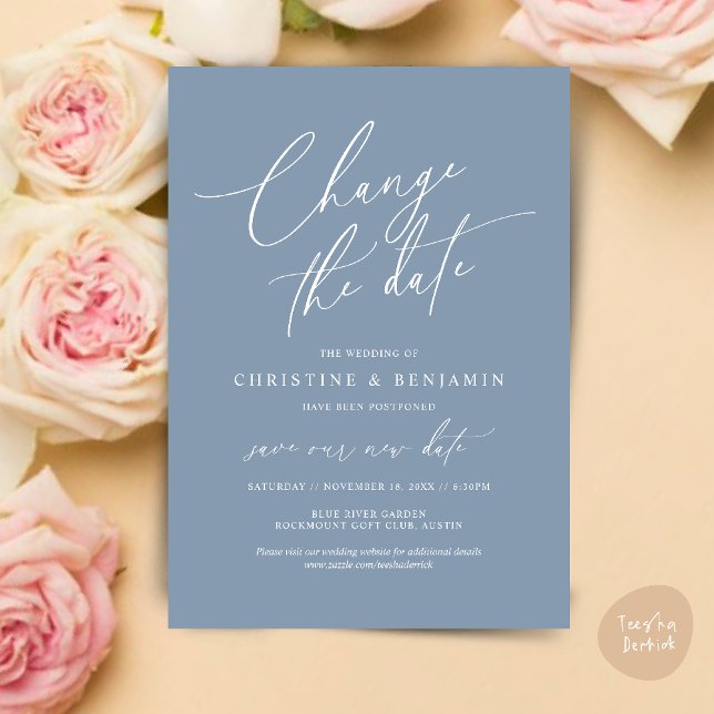 Modifier la date, Enregistrer notre nouvelle carte (Change the date, Save our new wedding date modern romantic card in Dusty Blue)