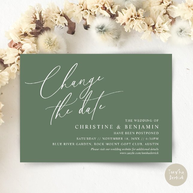 Modifier la date, Enregistrer notre nouvelle carte (Change the date, Save our new wedding date modern romantic card in Sage Green)