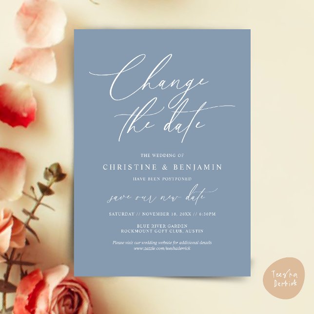 Modifier la date, Enregistrer notre nouvelle carte (Change the date, Save our new wedding date modern romantic card in Dusty Blue)